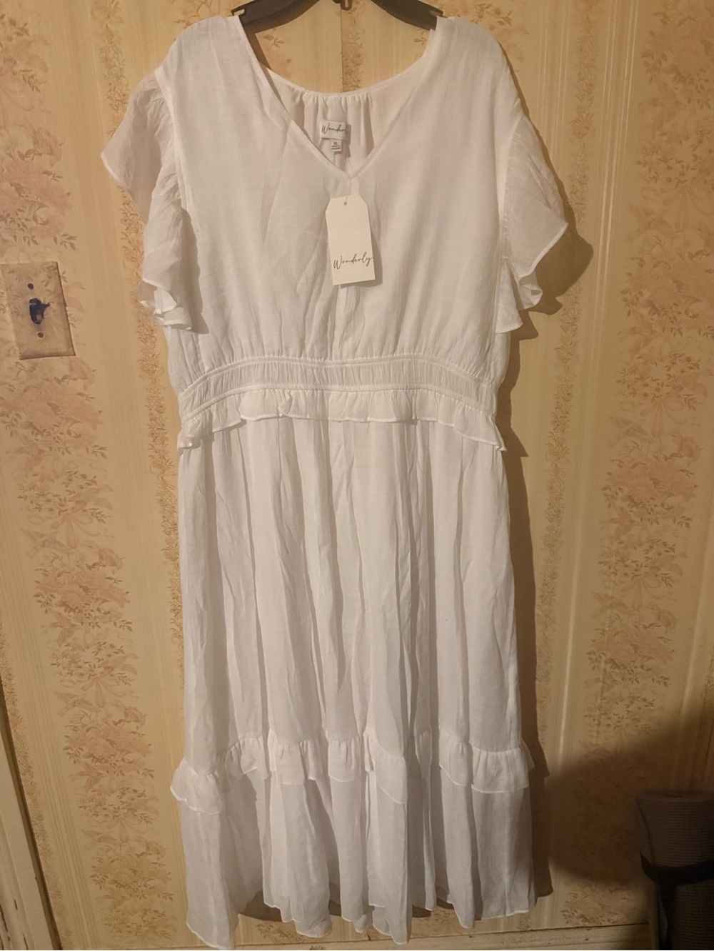 Wonderly White Ruffle-Trim Tiered Dress